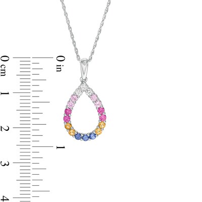 Lab-Created Multi-Colour Sapphire Teardrop Pendant in Sterling Silver