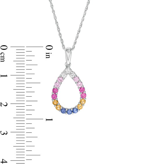 Lab-Created Multi-Colour Sapphire Teardrop Pendant in Sterling Silver