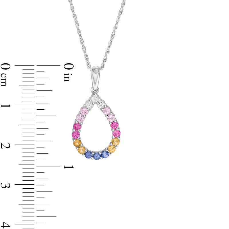 Lab-Created Multi-Colour Sapphire Teardrop Pendant in Sterling Silver