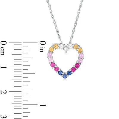 Lab-Created Multi-Colour Sapphire Heart Pendant in Sterling Silver