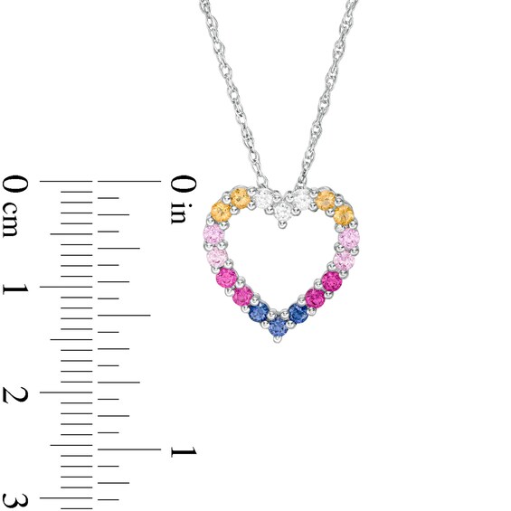 Lab-Created Multi-Colour Sapphire Heart Pendant in Sterling Silver