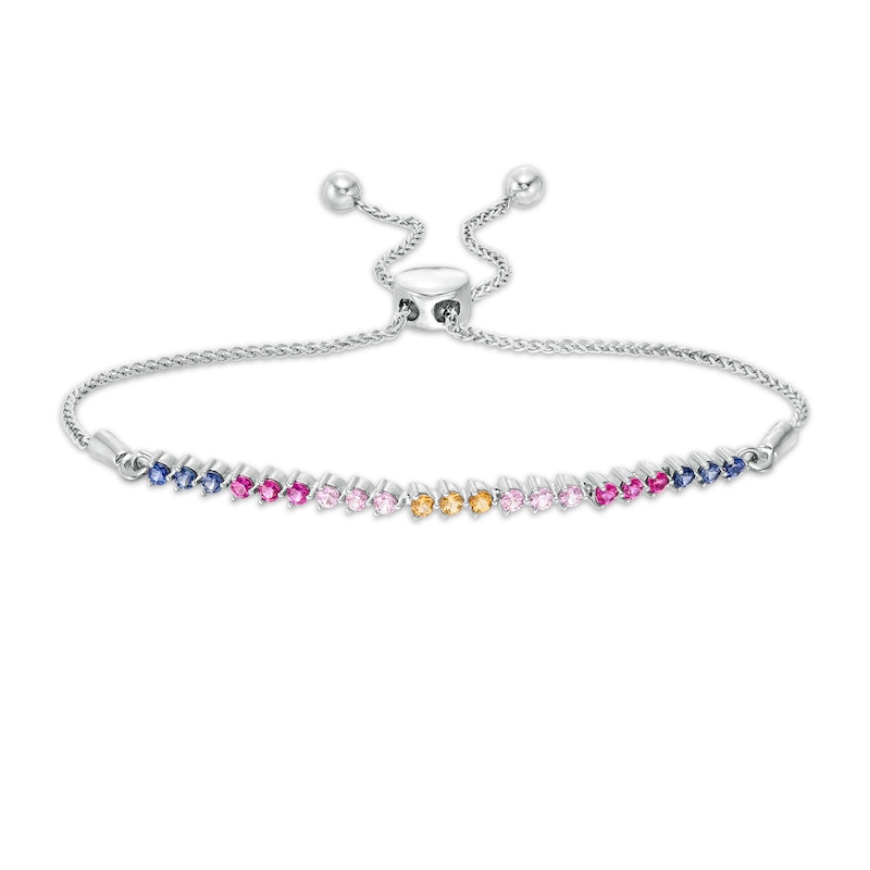 Lab-Created Multi-Colour Sapphire Bolo Bracelet in Sterling Silver - 9.5"
