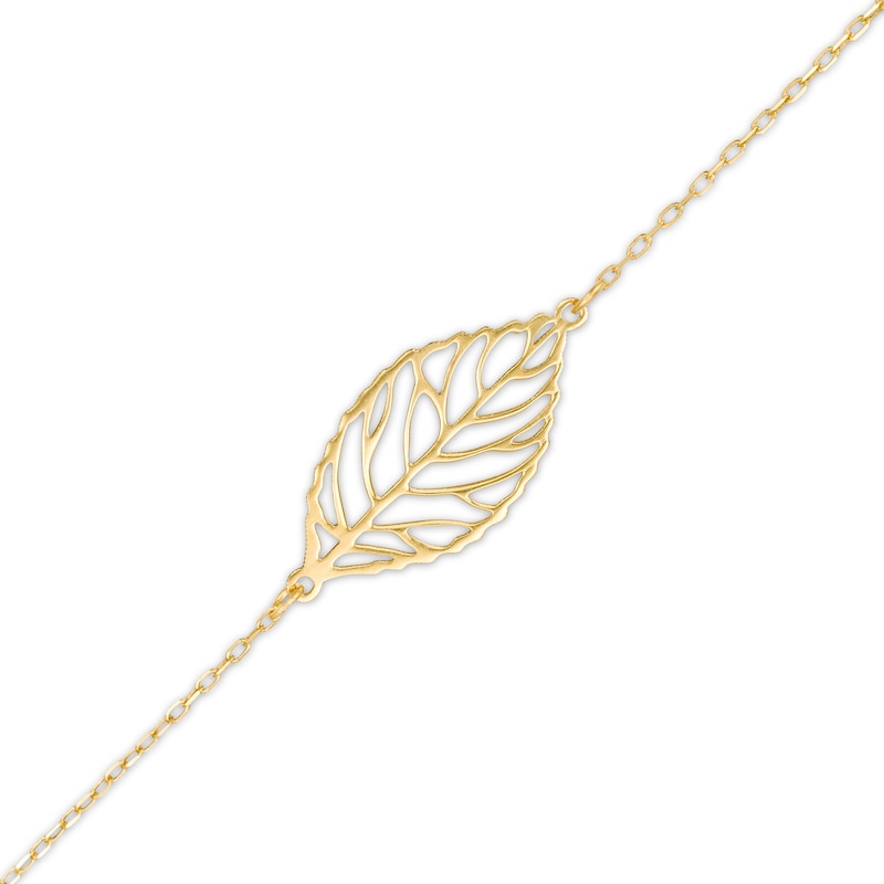 Italian Gold Leaf Cutout Bracelet in 14K Gold - 7.25