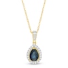 Thumbnail Image 0 of Pear-Shaped Blue Sapphire and 0.08 CT. T.W. Diamond Frame Pendant in 10K Gold