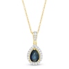 Pear-Shaped Blue Sapphire and 0.08 CT. T.W. Diamond Frame Pendant in 10K Gold