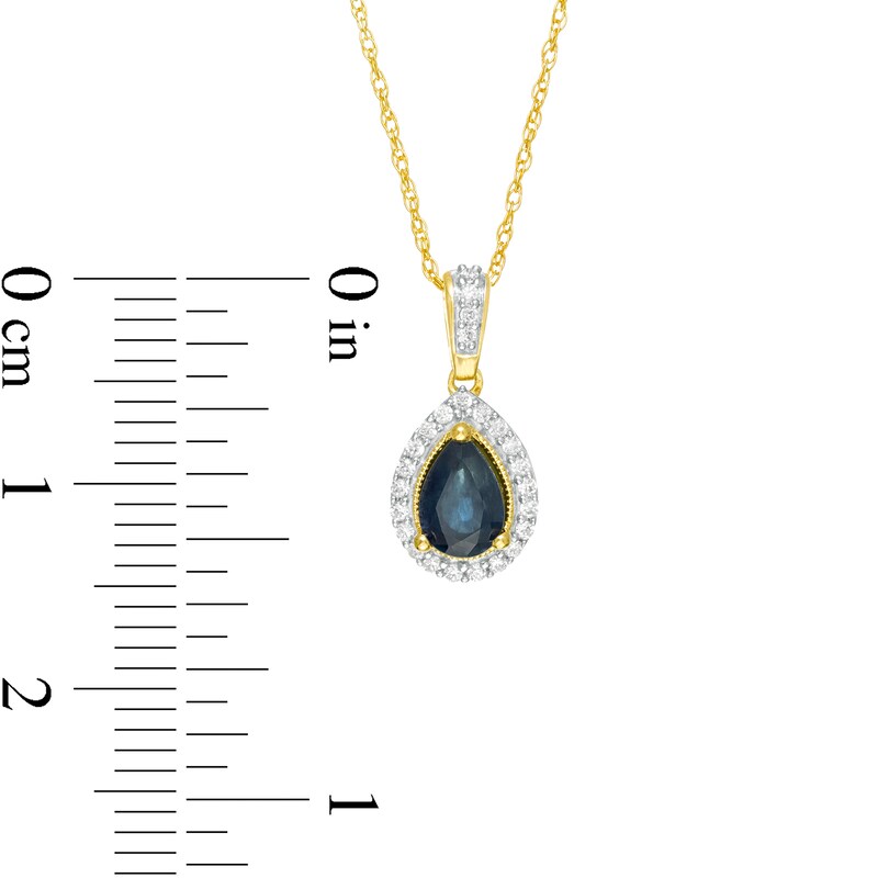 Pear-Shaped Blue Sapphire and 0.08 CT. T.W. Diamond Frame Pendant in 10K Gold