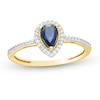 Thumbnail Image 0 of Pear-Shaped Blue Sapphire and 0.10 CT. T.W. Diamond Frame Ring in 10K Gold