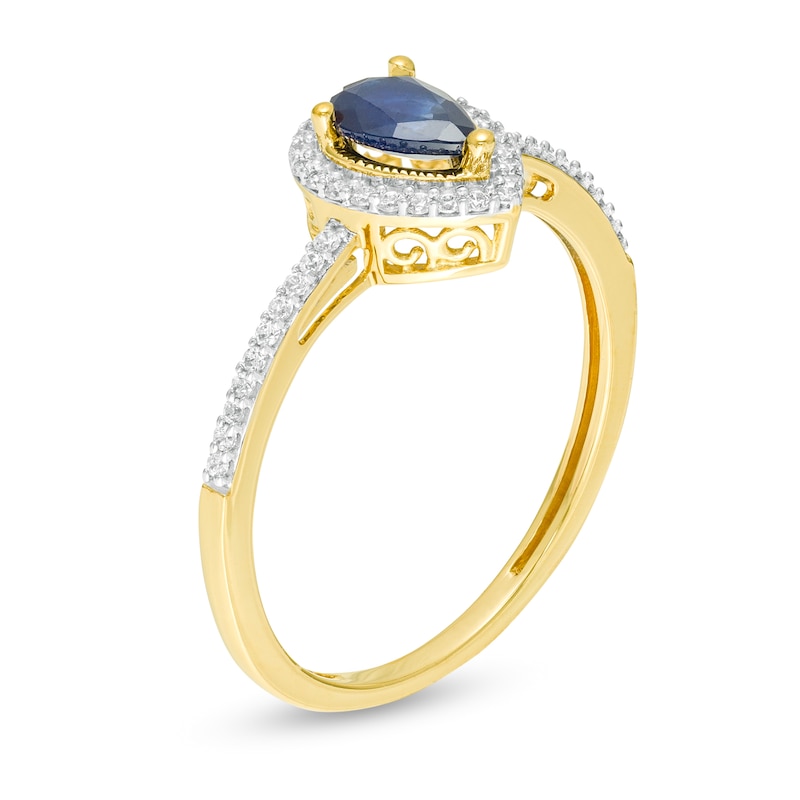 Pear-Shaped Blue Sapphire and 0.10 CT. T.W. Diamond Frame Ring in 10K Gold