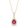 Thumbnail Image 0 of Pear-Shaped Ruby and 0.08 CT. T.W. Diamond Frame Pendant in 10K Gold