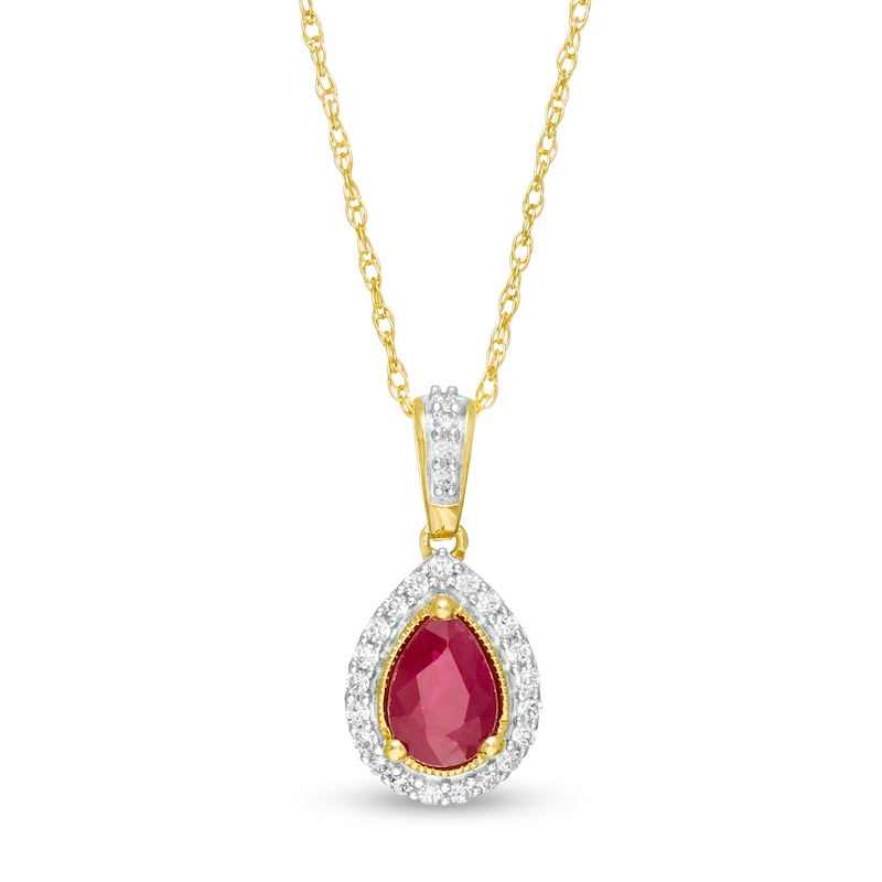 Pear-Shaped Ruby and 0.08 CT. T.W. Diamond Frame Pendant in 10K Gold