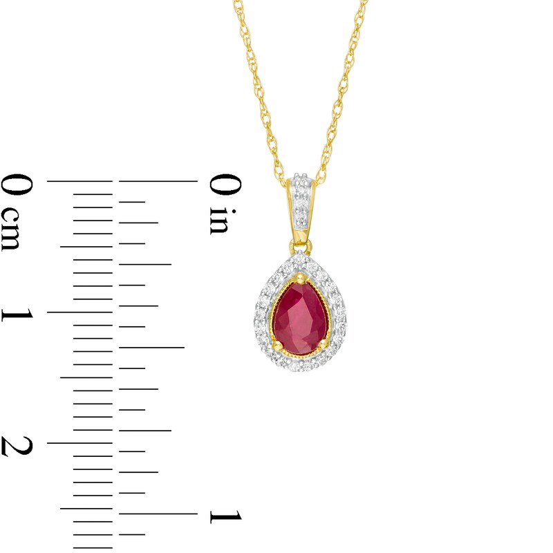 Main Image 3 of Pear-Shaped Ruby and 0.08 CT. T.W. Diamond Frame Pendant in 10K Gold