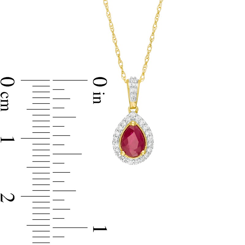 Pear-Shaped Ruby and 0.08 CT. T.W. Diamond Frame Pendant in 10K Gold