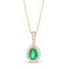 Thumbnail Image 1 of Pear-Shaped Emerald and 0.08 CT. T.W. Diamond Frame Pendant in 10K Gold