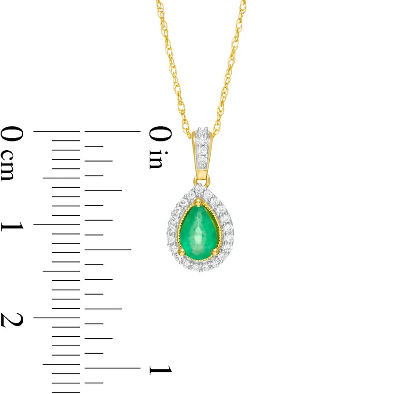 Pear-Shaped Emerald and 0.08 CT. T.W. Diamond Frame Pendant in 10K Gold
