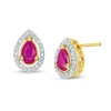 Thumbnail Image 1 of Pear-Shaped Ruby and 0.07 CT. T.W. Diamond Frame Vintage-Style Stud Earrings in 10K Gold