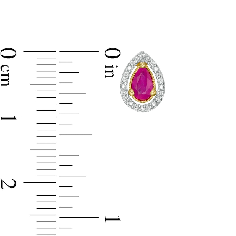 Main Image 3 of Pear-Shaped Ruby and 0.07 CT. T.W. Diamond Frame Vintage-Style Stud Earrings in 10K Gold
