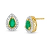 Thumbnail Image 1 of Pear-Shaped Emerald and 0.07 CT. T.W. Diamond Frame Vintage-Style Stud Earrings in 10K Gold