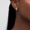 Thumbnail Image 2 of Pear-Shaped Emerald and 0.07 CT. T.W. Diamond Frame Vintage-Style Stud Earrings in 10K Gold