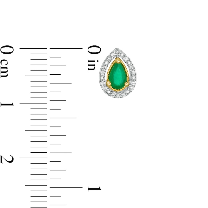 Main Image 3 of Pear-Shaped Emerald and 0.07 CT. T.W. Diamond Frame Vintage-Style Stud Earrings in 10K Gold