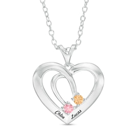 Couple's Birthstone Engravable Name Crossover Loop Heart Pendant (2 Stones and Names)