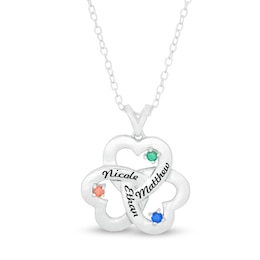 Mother's Birthstone Engravable Name Interlocking Hearts Pendant (3 Stones and Names)