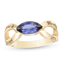 Sideways Marquise Simulated Birthstone Engravable Loop Shank Class Ring (1 Stone and 4 Lines)