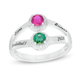4.0mm Birthstone and Diamond Accent Bead Frame Engravable Split Shank Class Ring (2 Stones and 4 Lines)