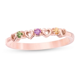 Mother's Birthstone and Heart Outline Alternating Ring (2-4 Stones)