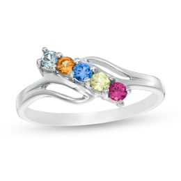 Mother's Birthstone Slant Rolling Wave Ring (2-7 Stones)