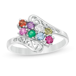 Mother's Birthstone Slant Filigree Bypass Ring (2-12 Stones)