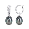 Thumbnail Image 0 of 9.0-9.5mm Baroque Black Cultured Tahitian Pearl and Diamond Accent Dangle Drop Earrings in 10K White Gold