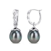 Thumbnail Image 1 of 9.0-9.5mm Baroque Black Tahitian Cultured Pearl and Diamond Accent Dangle Drop Earrings in 10K White Gold