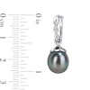 Thumbnail Image 2 of 9.0-9.5mm Baroque Black Cultured Tahitian Pearl and Diamond Accent Dangle Drop Earrings in 10K White Gold