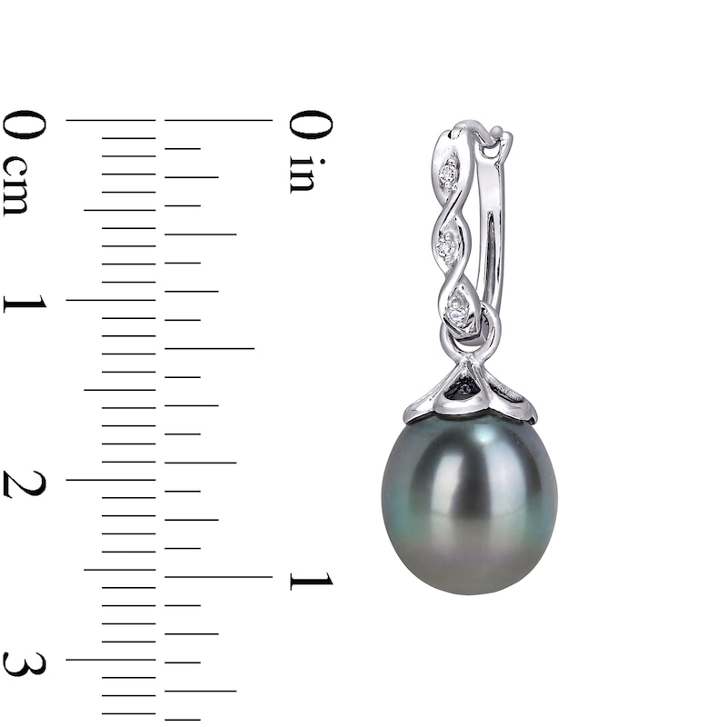 9.0-9.5mm Baroque Black Cultured Tahitian Pearl and Diamond Accent Dangle Drop Earrings in 10K White Gold
