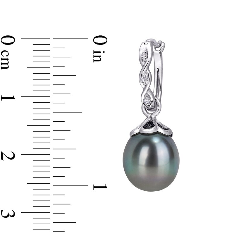 9.0-9.5mm Baroque Black Cultured Tahitian Pearl and Diamond Accent Dangle Drop Earrings in 10K White Gold