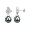 Thumbnail Image 1 of Baroque Black Tahitian Cultured Pearl and 0.19 CT. T.W. Composite Diamond Leaves Drop Earrings in 10K White Gold