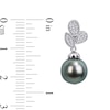 Thumbnail Image 3 of Baroque Black Tahitian Cultured Pearl and 0.19 CT. T.W. Composite Diamond Leaves Drop Earrings in 10K White Gold