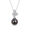 Thumbnail Image 1 of 9.0-9.5mm Baroque Black Tahitian Cultured Pearl and 0.09 CT. T.W. Diamond Leaves Pendant in 10K White Gold-17"