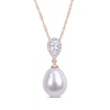 Baroque Freshwater Cultured Pearl, Pear-Shaped White Topaz and 0.07 CT. T.W. Diamond Drop Pendant in 10K Rose Gold-17"