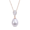 Thumbnail Image 0 of Baroque Cultured Freshwater Pearl, Pear-Shaped White Topaz and 0.07 CT. T.W. Diamond Drop Pendant in 10K Rose Gold - 17"