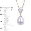 Thumbnail Image 2 of Baroque Cultured Freshwater Pearl, Pear-Shaped White Topaz and 0.07 CT. T.W. Diamond Drop Pendant in 10K Rose Gold - 17"