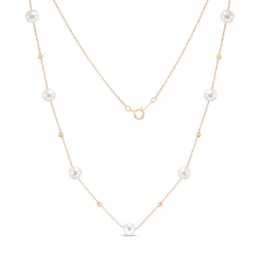 IMPERIAL® 6.0-6.5mm Freshwater Cultured Pearl and Diamond-Cut Bead Station Necklace in 14K Gold