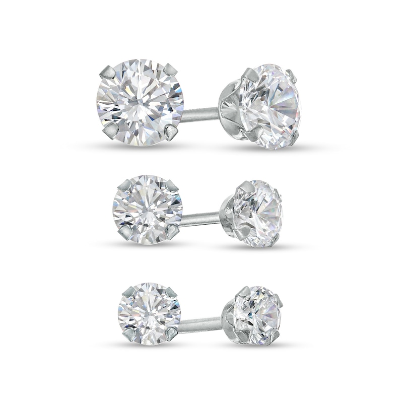 Cubic Zirconia Solitaire Stud Earrings Set in 14K White Gold|Peoples Jewellers