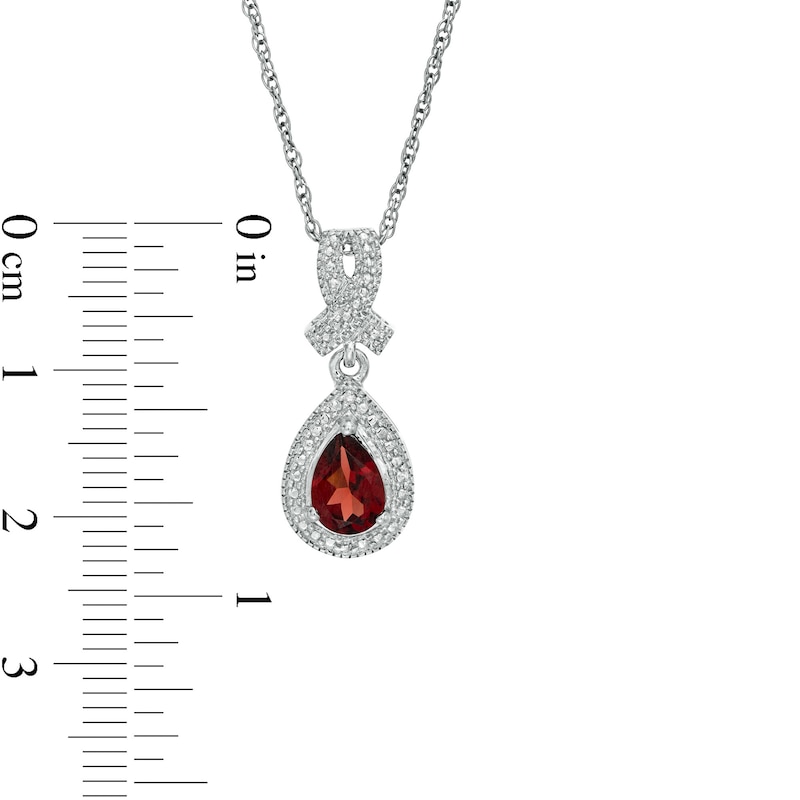 Main Image 2 of Pear-Shaped Garnet and Diamond Accent Teardrop Frame Pendant and Stud Earrings Set in Sterling Silver