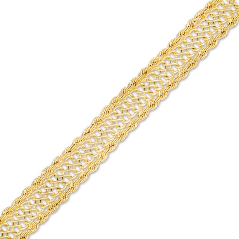 8.9mm S-Link and Rope Chain Triple Row Bracelet in Hollow 14K Gold - 7.5"