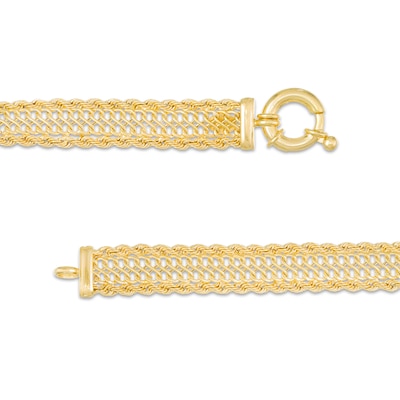 8.9mm S-Link and Rope Chain Triple Row Bracelet in Hollow 14K Gold - 7.5"