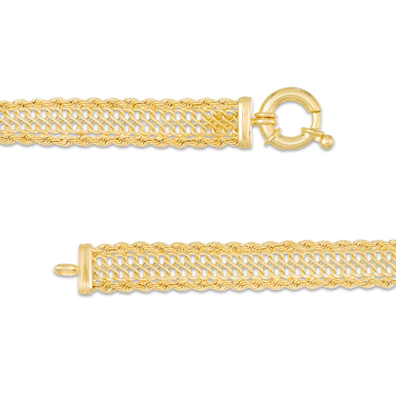 8.9mm S-Link and Rope Chain Triple Row Bracelet in Hollow 14K Gold - 7.5"