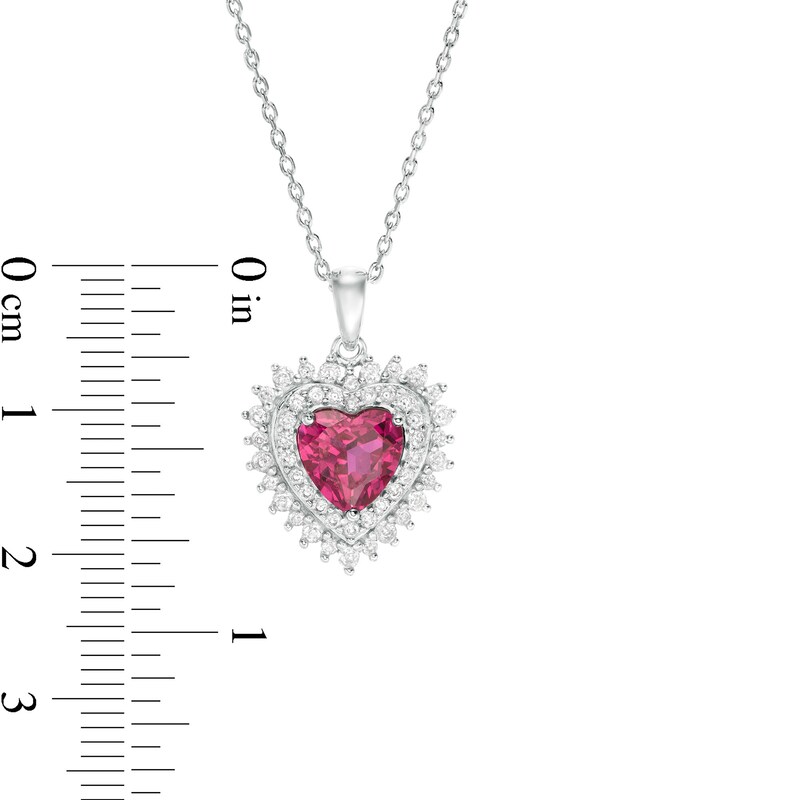 7.0mm Lab-Created Ruby and White Sapphire Starburst Frame Heart Pendant in Sterling Silver|Peoples Jewellers