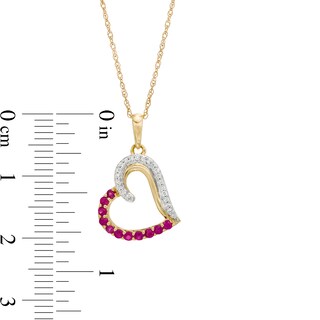 Ruby and 0.065 CT. T.W. Diamond Tilted Heart Pendant in 10K Gold