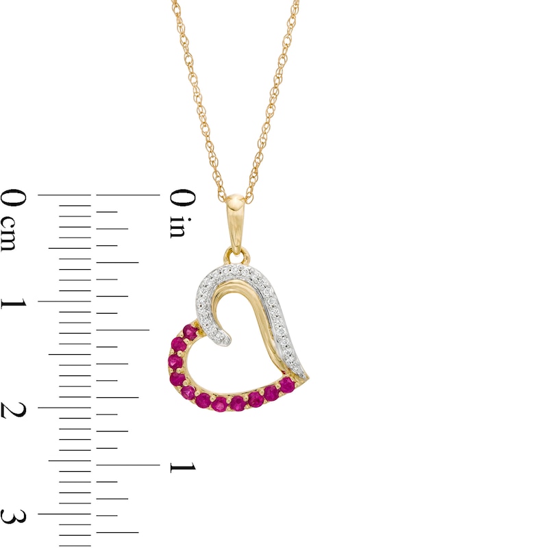 Ruby and 0.065 CT. T.W. Diamond Tilted Heart Pendant in 10K Gold